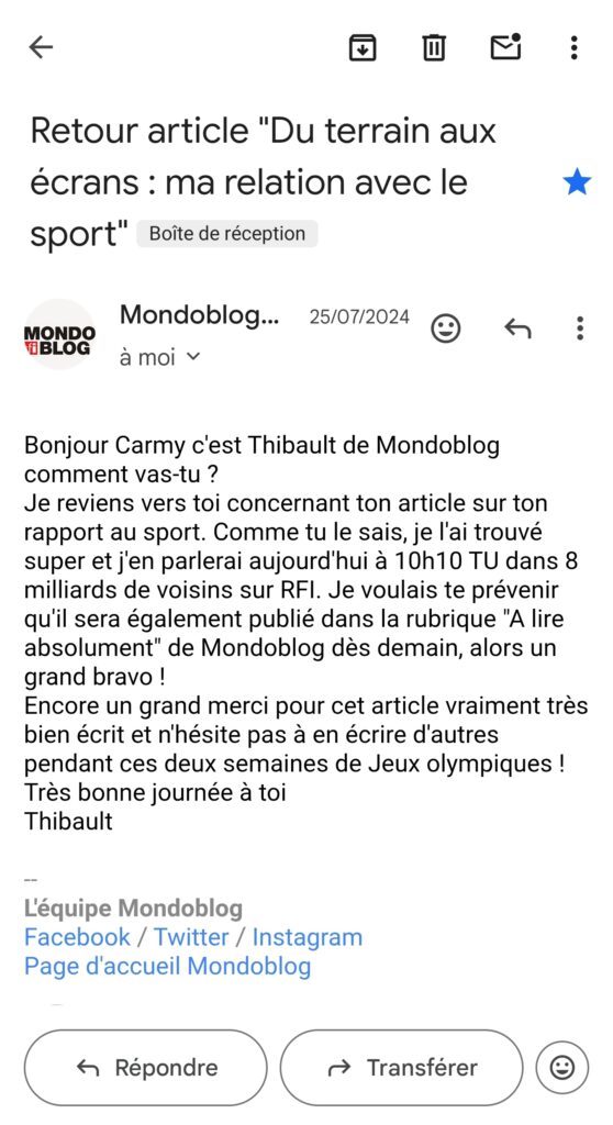 Mail de Mondoblog le 25 juillet 2024.