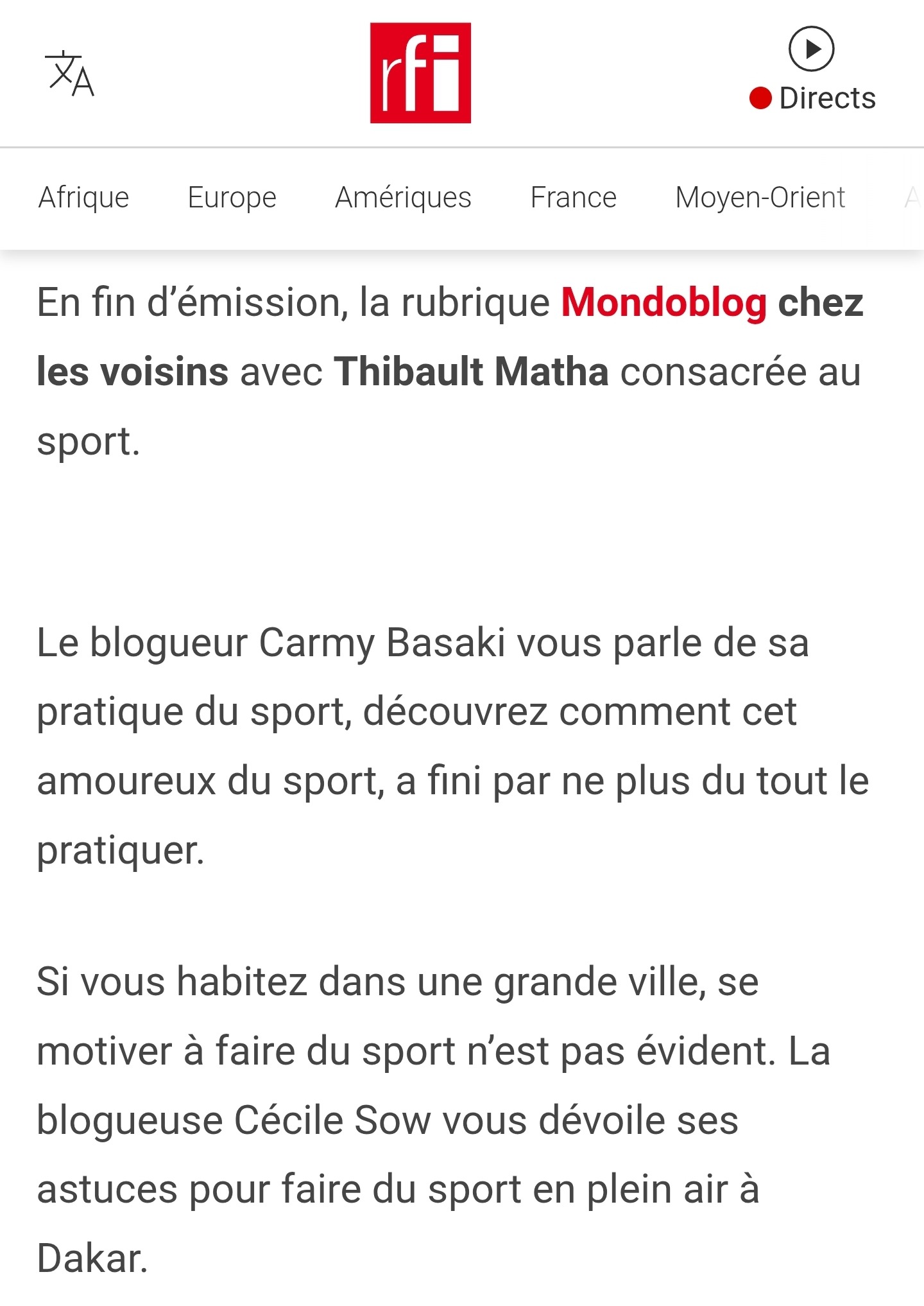 Mondoblog chez les voisins : RFI.